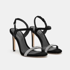ZARA Bejeweled Diamond Velvet High Heel Sandals